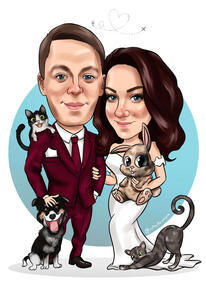 Vestuvinis šaržas su augintiniais